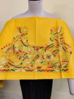 Premium Pure Cotton Kantha Stitch Blouse Material – Twin Peacock Motifs Yellow