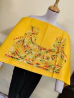 Premium Pure Cotton Kantha Stitch Blouse Material – Twin Peacock Motifs Yellow - Image 2