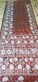 Handcrafted Kantha Stitch Art Silk Saree – Floral Motifs Maroon