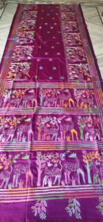 Handcrafted Kantha Stitch Art Silk Saree – Purple