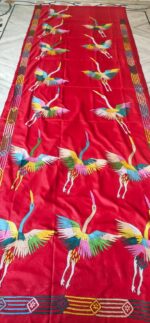 Handcrafted Kantha Stitch Art Silk Saree – White Floral Vines