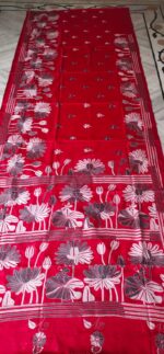 Handcrafted Kantha Stitch Art Silk Saree – Multicolor Floral Red