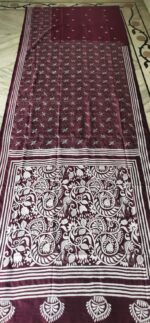 Handcrafted Kantha Stitch Art Silk Saree – Floral & Leaf Motifs on Maroon