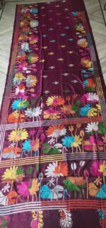 Handcrafted Kantha Stitch Art Silk Saree – Maroon color