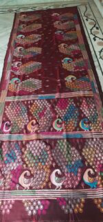 Handcrafted Kantha Stitch Art Silk Saree – Peacock Bird Motifs on Deep Maroon