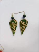 Handmade: Green Leaf Swirl Teardrop Leather Earrings
