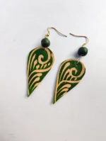 Handmade: Green Leaf Swirl Teardrop Leather Earrings - Image 2