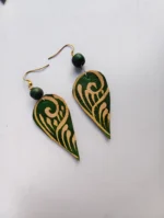 Handmade: Green Leaf Swirl Teardrop Leather Earrings - Image 3