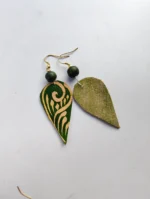 Handmade: Green Leaf Swirl Teardrop Leather Earrings - Image 4