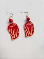 Handmade Flame Motif Leaf Leather Earrings