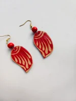 Handmade Flame Motif Leaf Leather Earrings - Image 2