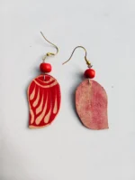 Handmade Flame Motif Leaf Leather Earrings - Image 3