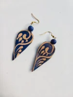 Handmade Blue Vine Teardrop Leather Earrings - Image 3