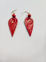 Handmade Red Swirl Teardrop Leather Earrings