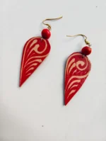 Handmade Red Swirl Teardrop Leather Earrings - Image 2