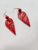 Handmade Red Swirl Teardrop Leather Earrings - Image 3