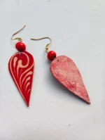 Handmade Red Swirl Teardrop Leather Earrings - Image 4