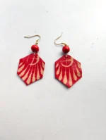 Handmade Hexagonal Leather Earrings with Sunray Motif