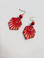 Handmade Hexagonal Leather Earrings with Sunray Motif - Image 2