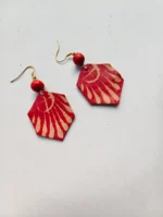 Handmade Hexagonal Leather Earrings with Sunray Motif - Image 3