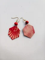 Handmade Hexagonal Leather Earrings with Sunray Motif - Image 4