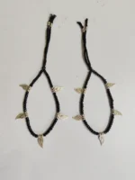 Handmade oxidized leaf-design anklet with charms – black bead