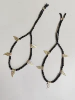 Handmade oxidized leaf-design anklet with charms – black bead - Image 2