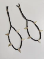 Handmade oxidized leaf-design anklet with charms – black bead - Image 3