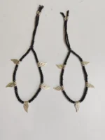 Handmade oxidized leaf-design anklet with charms – black bead - Image 4