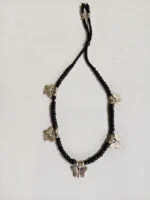 Handmade Oxidized Charm Anklet – Black Beaded Design