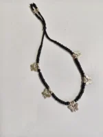 Handmade Oxidized Charm Anklet – Black Beaded Design - Image 3