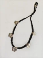 Handmade Oxidized Charm Anklet – Black Beaded Design - Image 2