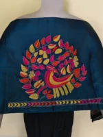 Silk Kantha Blouse Piece – Peacock & Leaf Design - Image 2