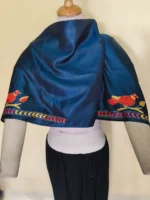 Silk Kantha Blouse Piece – Peacock & Leaf Design - Image 4