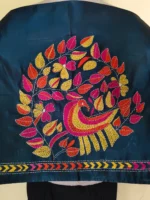 Silk Kantha Blouse Piece – Peacock & Leaf Design - Image 3