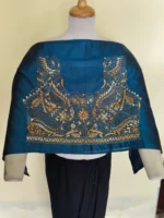 Silk Kantha Stitch Blouse Piece – Peacock & Leaf Design