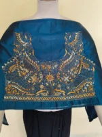 Silk Kantha Stitch Blouse Piece – Peacock & Leaf Design - Image 4