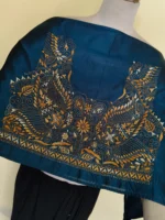 Silk Kantha Stitch Blouse Piece – Peacock & Leaf Design - Image 2
