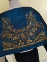 Silk Kantha Stitch Blouse Piece – Peacock & Leaf Design - Image 3