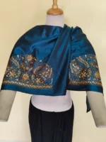 Silk Kantha Stitch Blouse Piece – Peacock & Leaf Design - Image 5