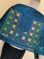 Silk Kantha Stitch Blouse Material – Handcrafted Floral Embroidery - Image 3