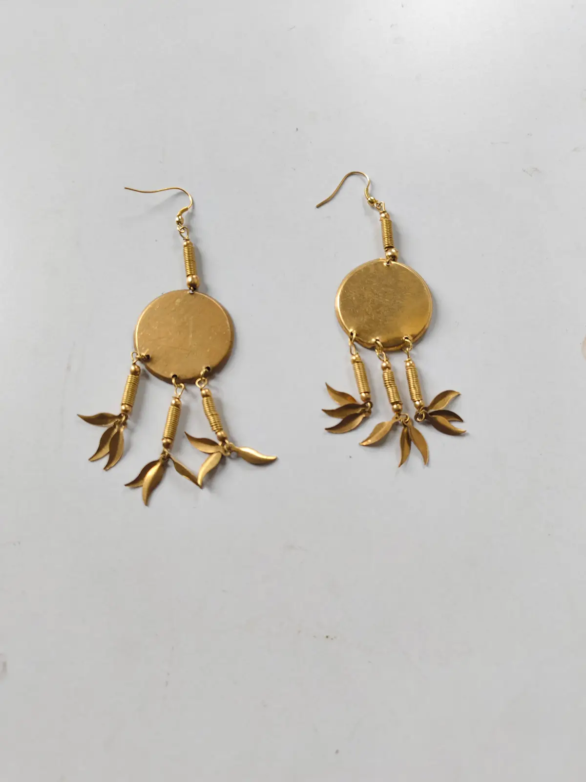 1001030680.webp Handmade Brass Earrings – Floral Charm Danglers - Image 1