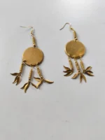 Handmade Brass Earrings – Floral Charm Danglers - Image 3
