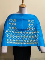 Royal Blue Silk Kantha Stitch Blouse Material –  White & Black Floral