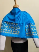 Royal Blue Silk Kantha Stitch Blouse Material –  White & Black Floral - Image 4