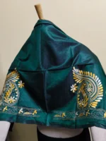 Green Silk Kantha Blouse Material – Handcrafted Geometric Border - Image 3