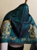 Green Silk Kantha Blouse Material – Handcrafted Geometric Border - Image 4