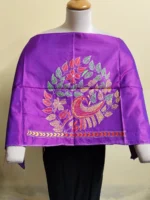 Silk Kantha Blouse Piece – Peacock & Leaf Motif Design purple