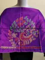 Silk Kantha Blouse Piece – Peacock & Leaf Motif Design purple - Image 2