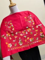 Premium Silk Kantha Stitch Blouse Piece (Red) - Image 3